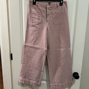 Pink Wide-Leg Crop Denim Pants